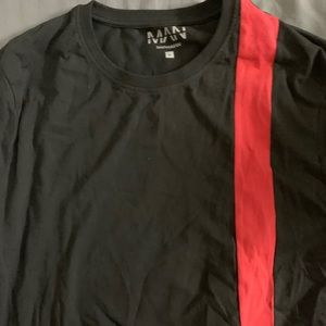 Black tee shirt with red stripe